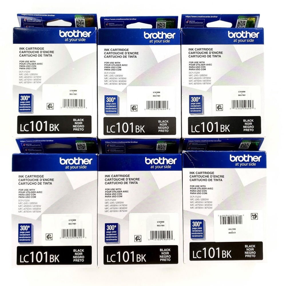 Genuine Brother LC101BK Ink Cartridge Black Lot Of 6 Exp. 2026/2027 Brand New